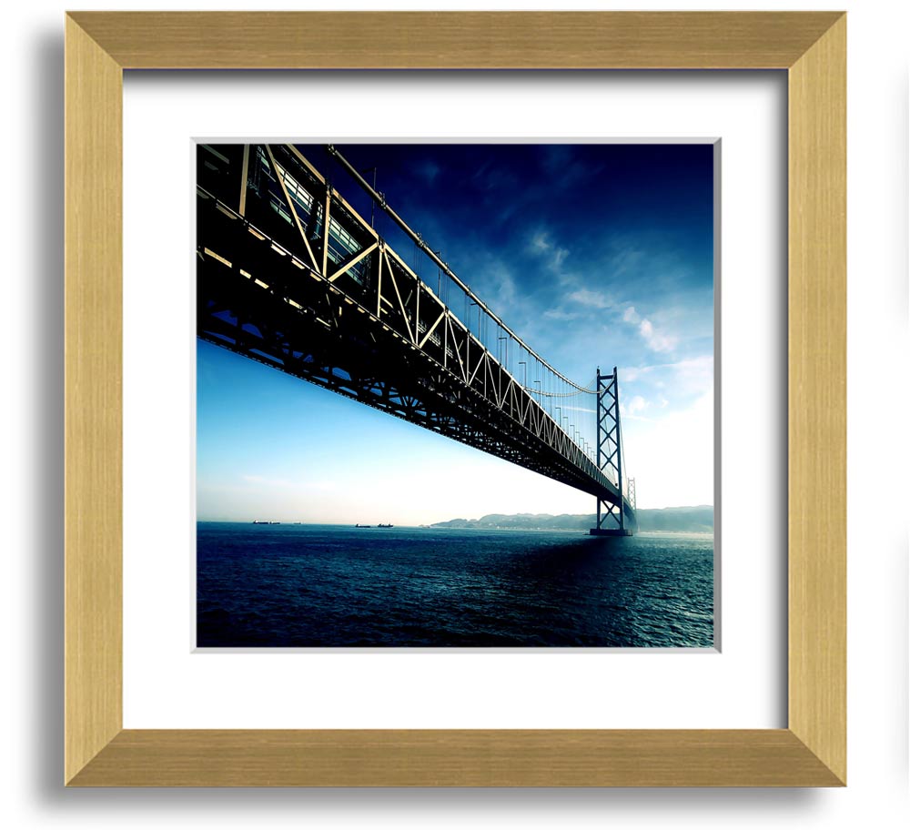 Square framed print of the Akashi Kaikyo Bridge in Japan, showcasing its stunning architecture and scenic backdrop.