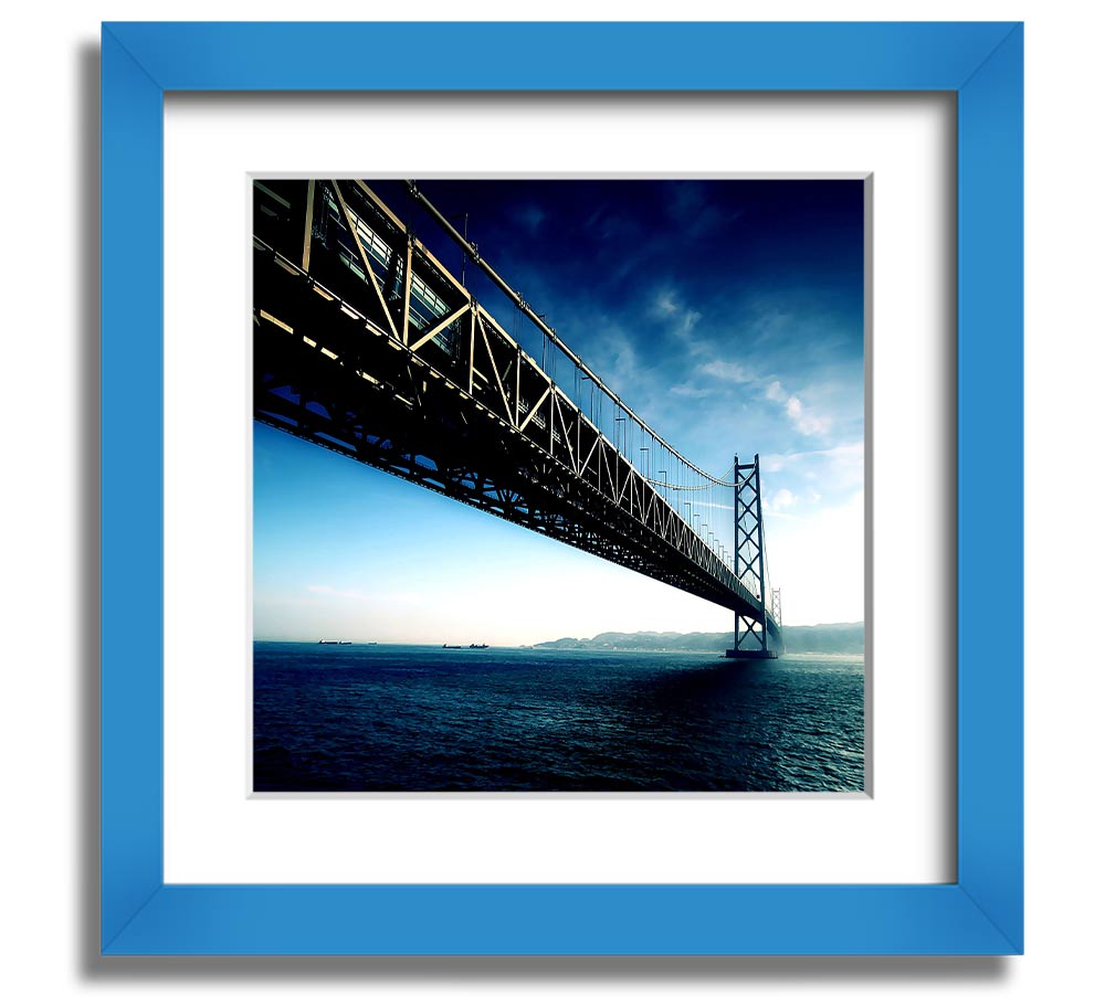 Square framed print of the Akashi Kaikyo Bridge in Japan, showcasing its stunning architecture and scenic backdrop.