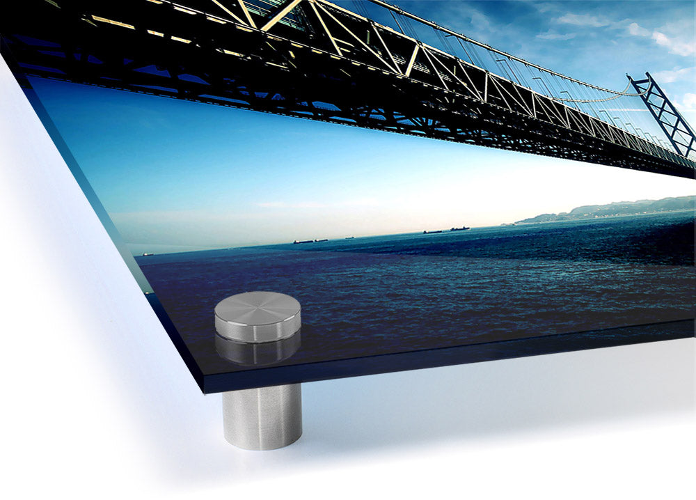 Acrylic print of the Akashi Kaikyo Bridge in Japan, showcasing vibrant colors and intricate details.