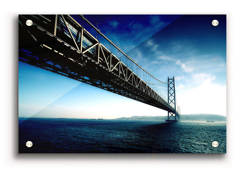 Acrylic print of the Akashi Kaikyo Bridge in Japan, showcasing vibrant colors and intricate details.