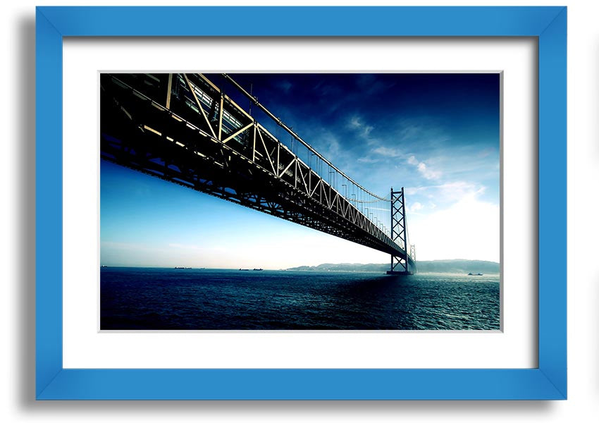 Framed print of the Akashi Kaikyo Bridge in various frame colors, showcasing its stunning design.