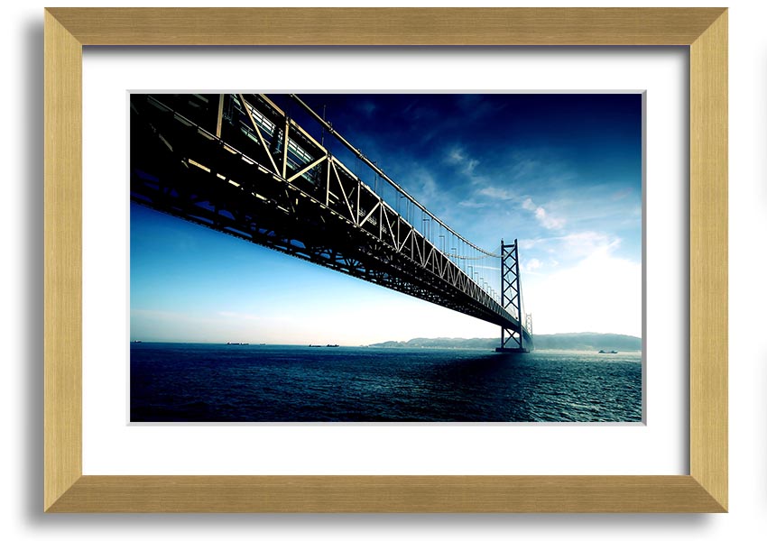 Framed print of the Akashi Kaikyo Bridge in various frame colors, showcasing its stunning design.