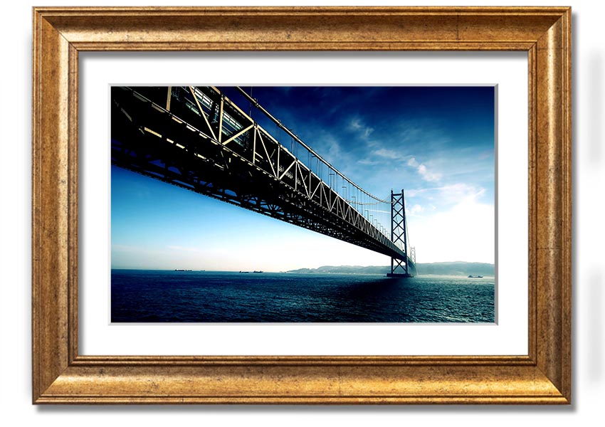 Framed print of the Akashi Kaikyo Bridge in various frame colors, showcasing its stunning design.