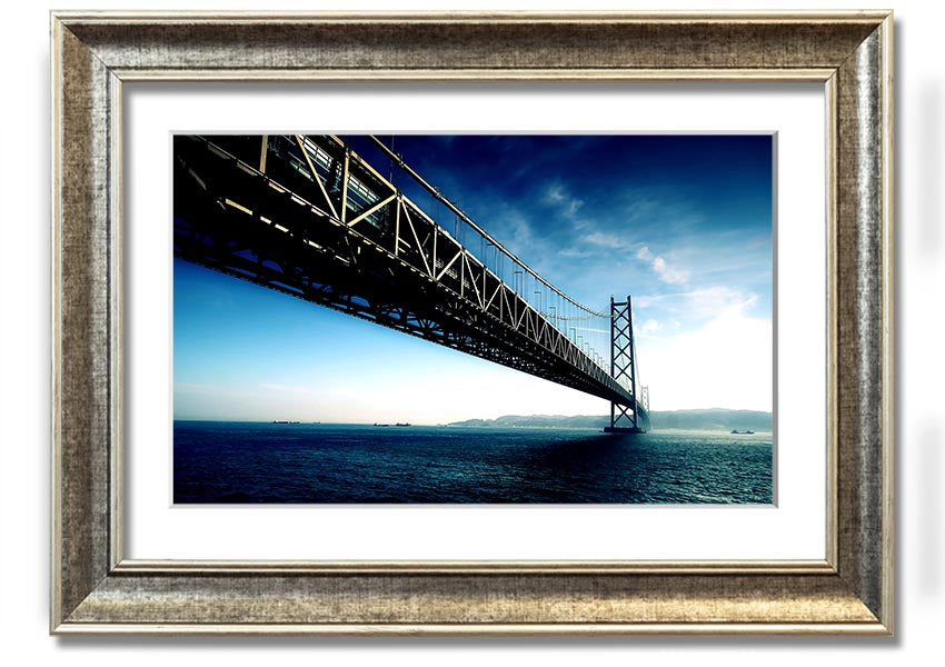 Framed print of the Akashi Kaikyo Bridge in various frame colors, showcasing its stunning design.