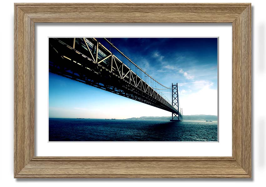 Framed print of the Akashi Kaikyo Bridge in various frame colors, showcasing its stunning design.