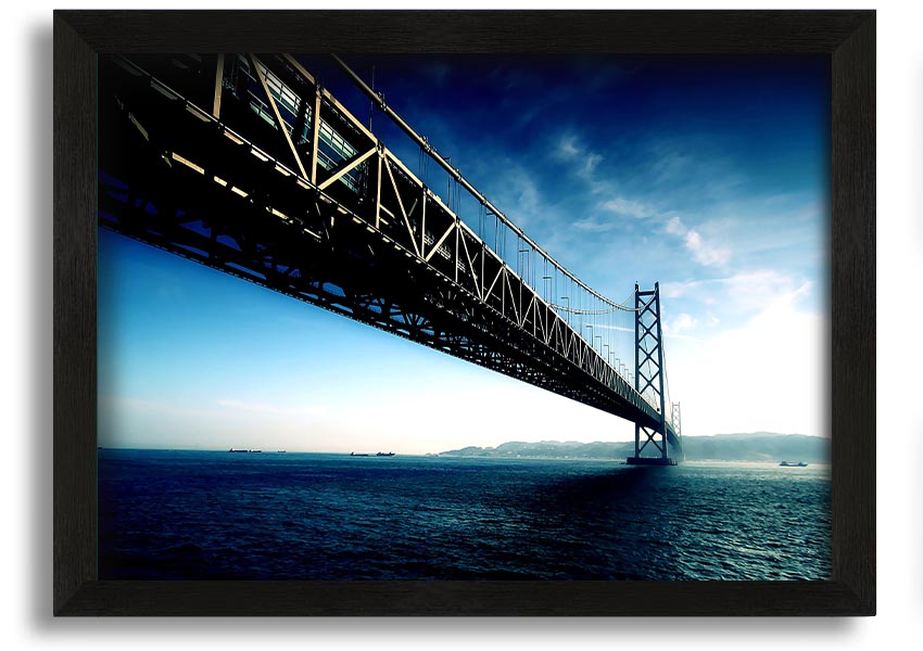 Framed print of the Akashi Kaikyo Bridge in various frame colors, showcasing its stunning design.