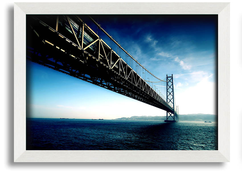 Framed print of the Akashi Kaikyo Bridge in various frame colors, showcasing its stunning design.