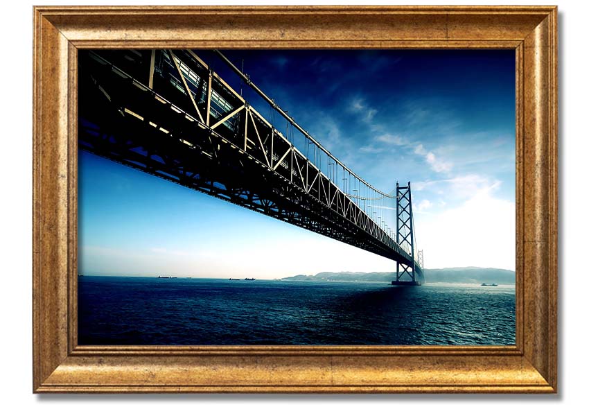 Framed print of the Akashi Kaikyo Bridge in various frame colors, showcasing its stunning design.