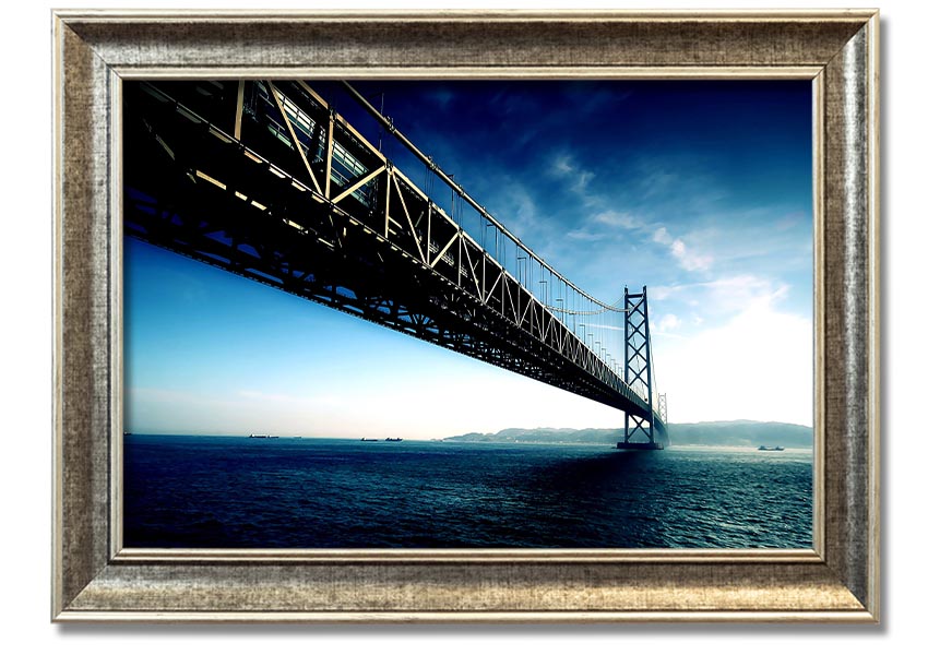 Framed print of the Akashi Kaikyo Bridge in various frame colors, showcasing its stunning design.