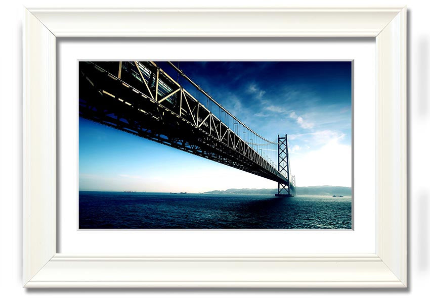 Framed print of the Akashi Kaikyo Bridge in various frame colors, showcasing its stunning design.