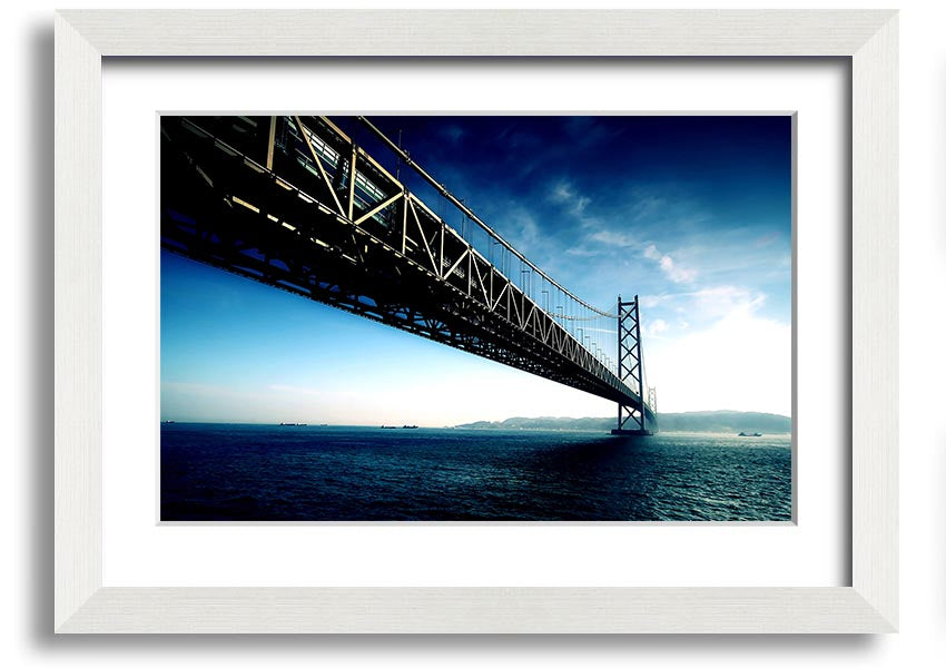 Framed print of the Akashi Kaikyo Bridge in various frame colors, showcasing its stunning design.