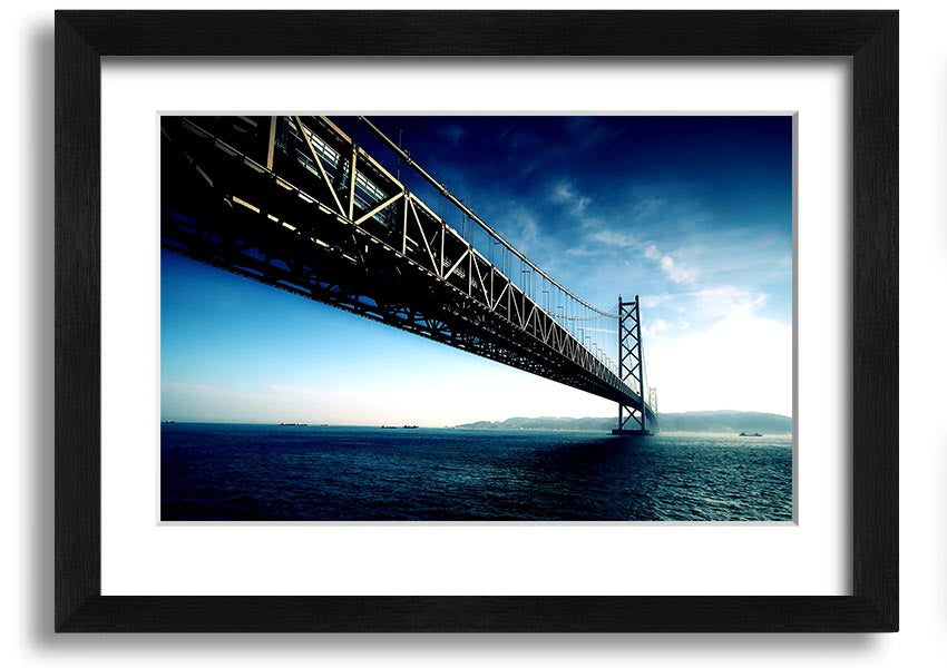 Framed print of the Akashi Kaikyo Bridge in various frame colors, showcasing its stunning design.