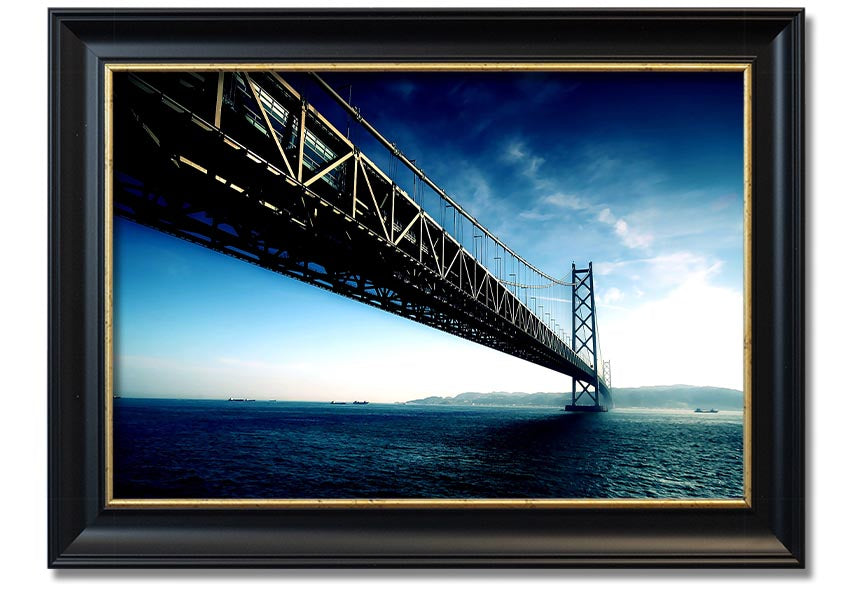 Framed print of the Akashi Kaikyo Bridge in various frame colors, showcasing its stunning design.