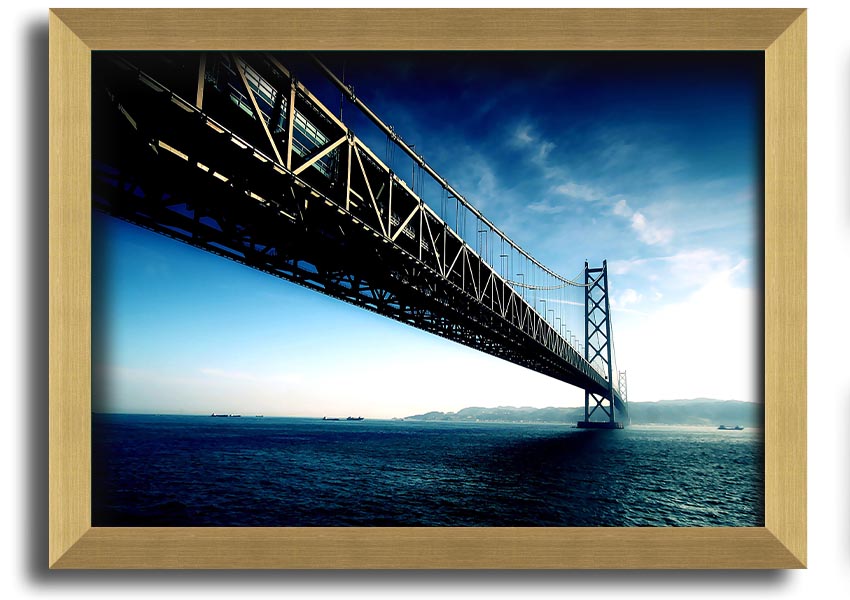 Framed print of the Akashi Kaikyo Bridge in various frame colors, showcasing its stunning design.