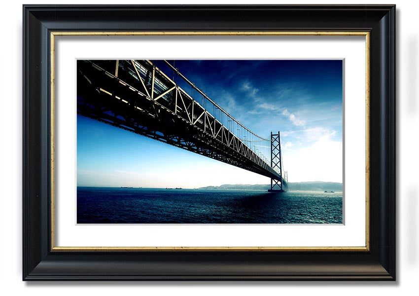 Framed print of the Akashi Kaikyo Bridge in various frame colors, showcasing its stunning design.