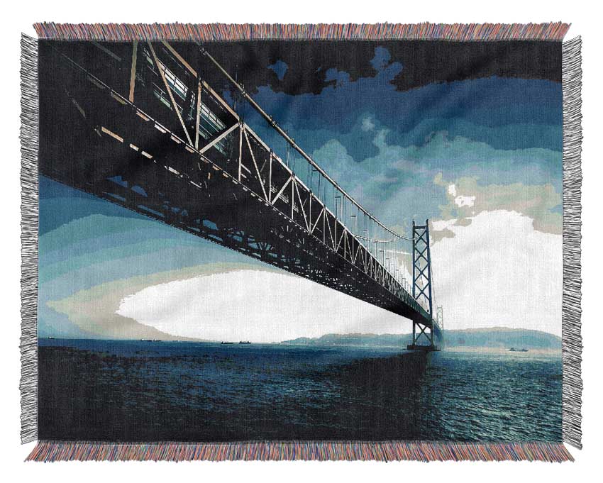 A luxurious Akashi Kaikyo Bridge throw blanket made from 100% cotton, featuring a thermal weave design in a cozy setting.