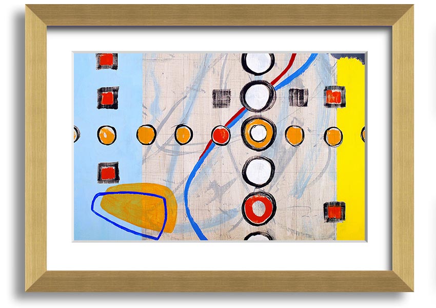 Framed print of All Circles And Squares featuring geometric designs in various colors, ready to hang.