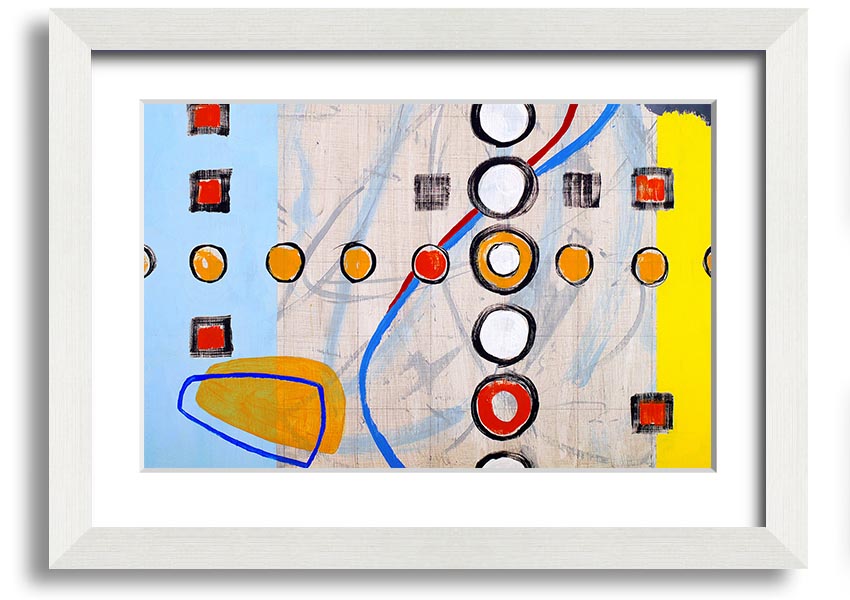 Framed print of All Circles And Squares featuring geometric designs in various colors, ready to hang.