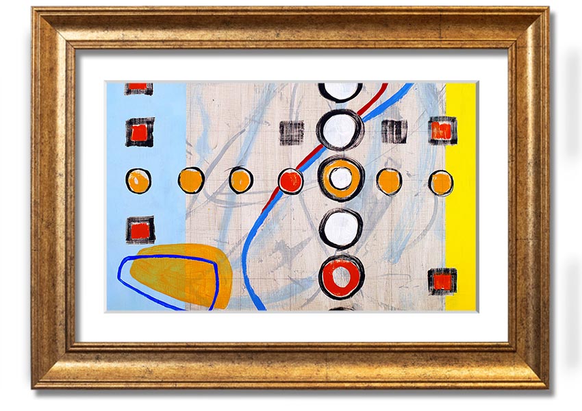 Framed print of All Circles And Squares featuring geometric designs in various colors, ready to hang.