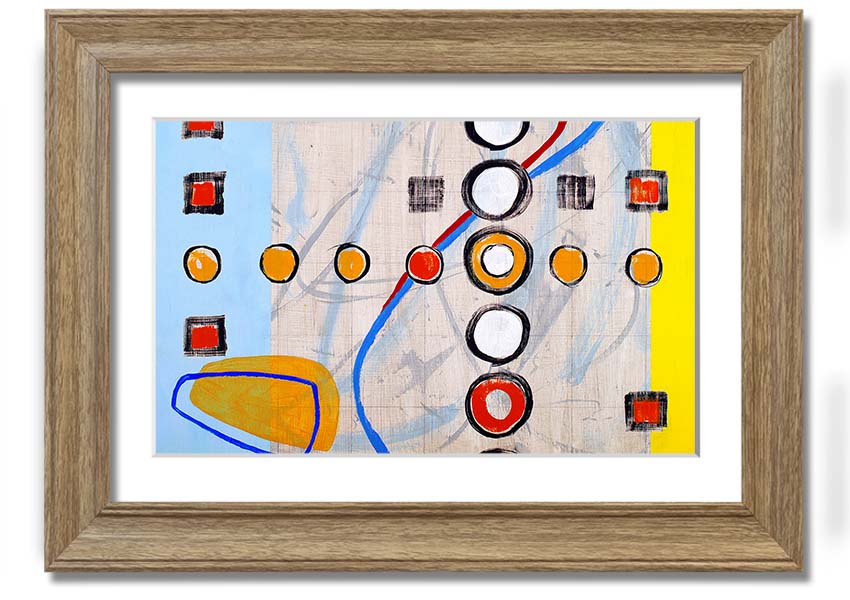 Framed print of All Circles And Squares featuring geometric designs in various colors, ready to hang.