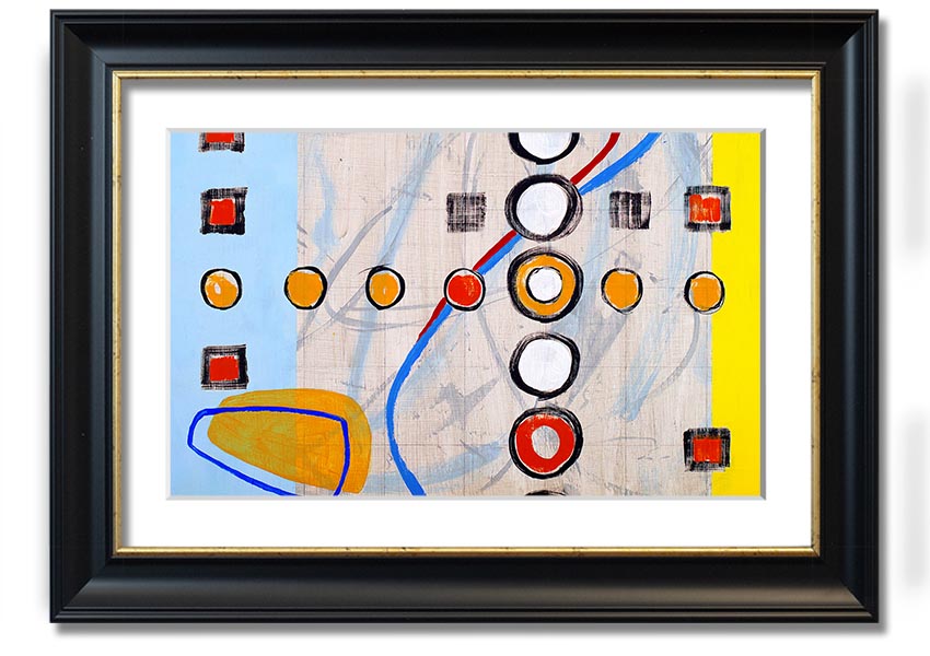 Framed print of All Circles And Squares featuring geometric designs in various colors, ready to hang.