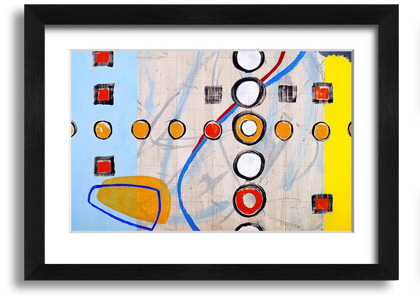 Framed print of All Circles And Squares featuring geometric designs in various colors, ready to hang.