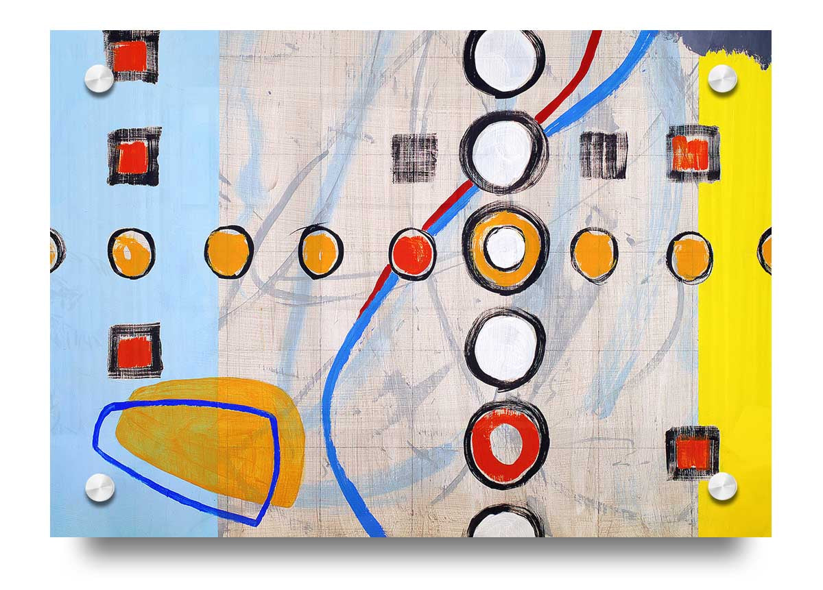 All Circles And Squares acrylic print on 5mm thick acrylic glass, showcasing vibrant colors and modern design.