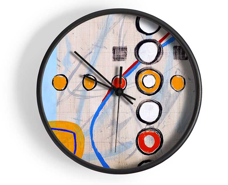 A stylish bamboo wall clock with a round face, available in black, white, and natural colors, featuring a clear Plexiglas lens.