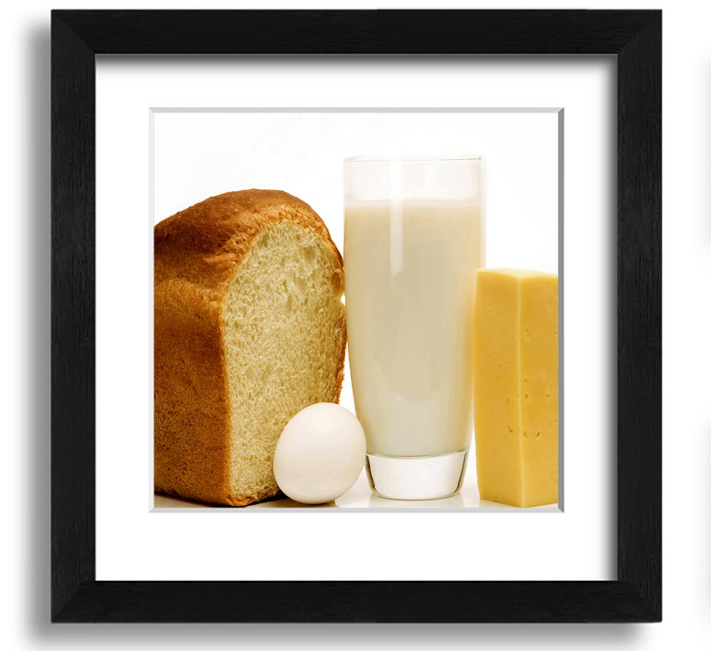 All Dairy Square Framed Print showcasing dairy-themed artwork in a stylish frame, available in various colors.