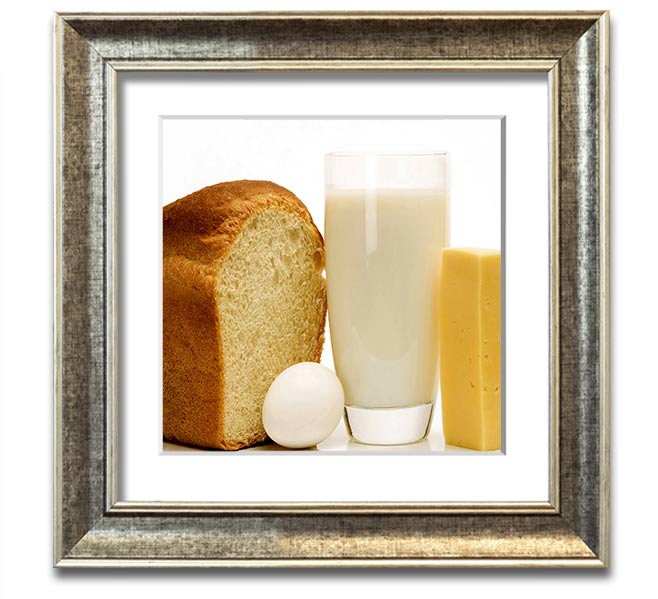 All Dairy Square Framed Print showcasing dairy-themed artwork in a stylish frame, available in various colors.