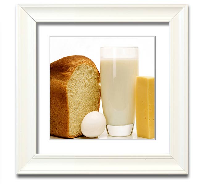 All Dairy Square Framed Print showcasing dairy-themed artwork in a stylish frame, available in various colors.