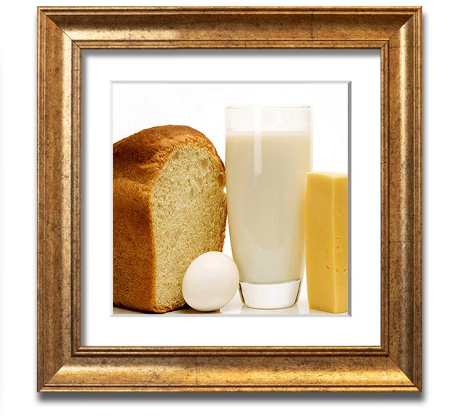 All Dairy Square Framed Print showcasing dairy-themed artwork in a stylish frame, available in various colors.