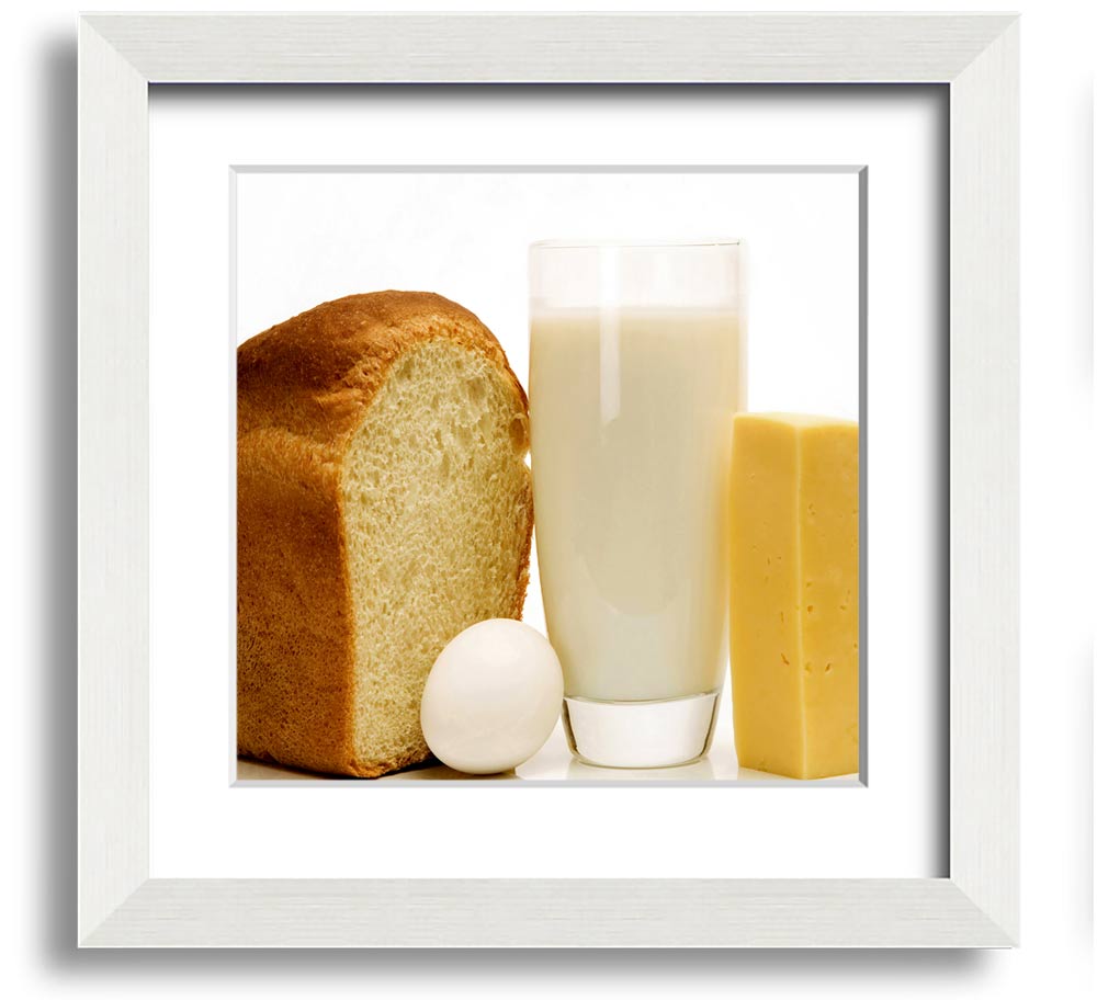 All Dairy Square Framed Print showcasing dairy-themed artwork in a stylish frame, available in various colors.