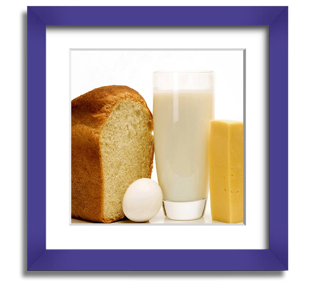 All Dairy Square Framed Print showcasing dairy-themed artwork in a stylish frame, available in various colors.