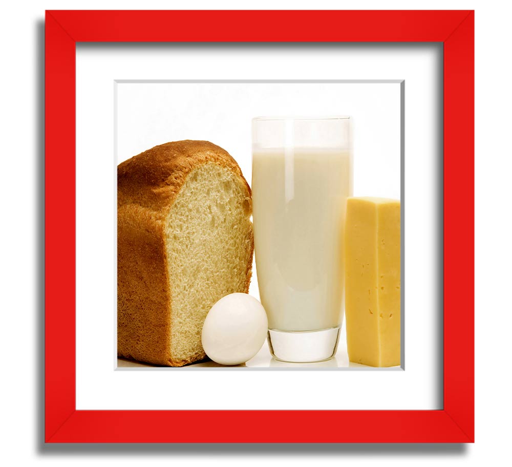 All Dairy Square Framed Print showcasing dairy-themed artwork in a stylish frame, available in various colors.