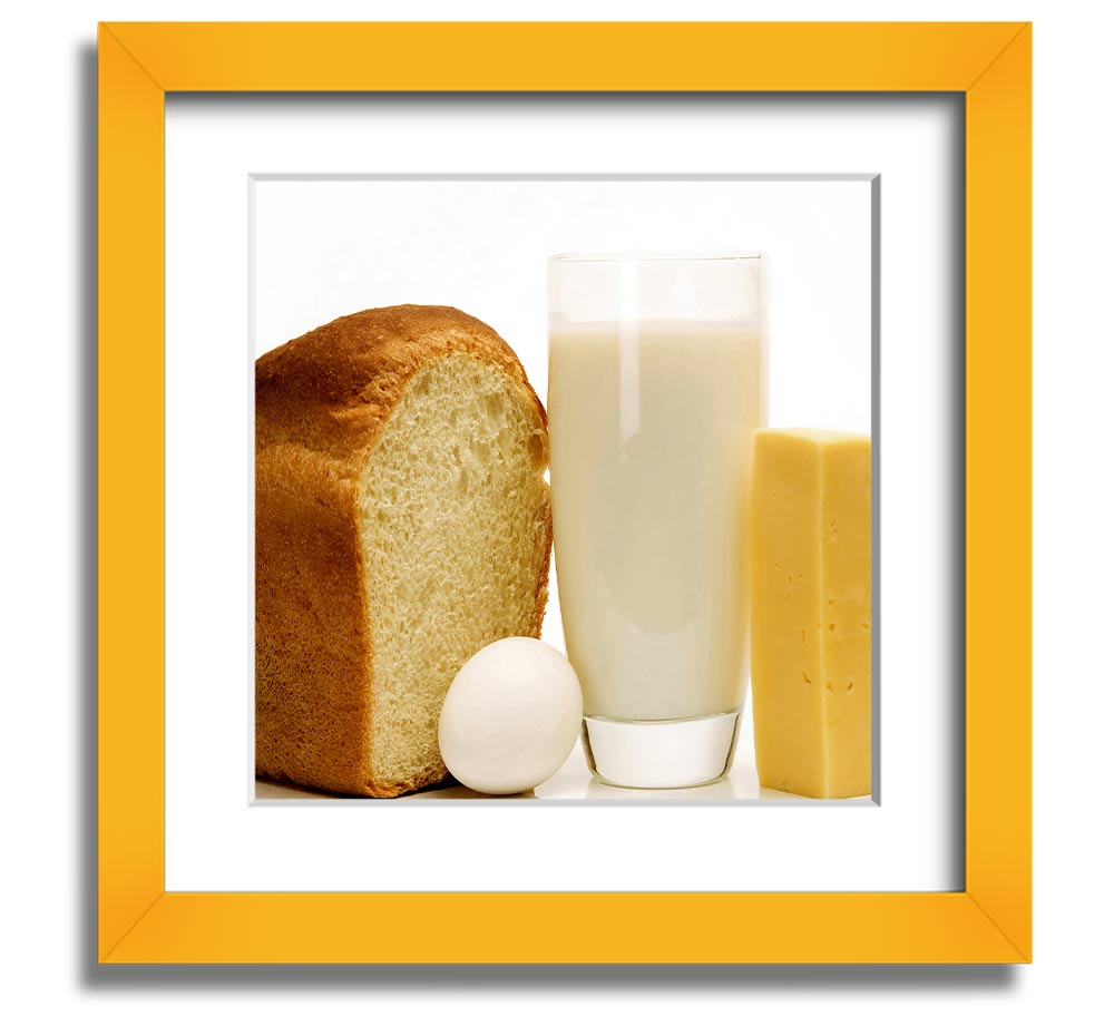 All Dairy Square Framed Print showcasing dairy-themed artwork in a stylish frame, available in various colors.