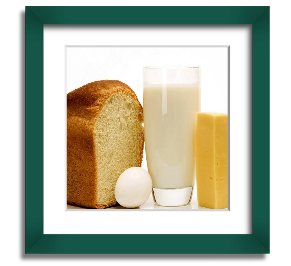 All Dairy Square Framed Print showcasing dairy-themed artwork in a stylish frame, available in various colors.