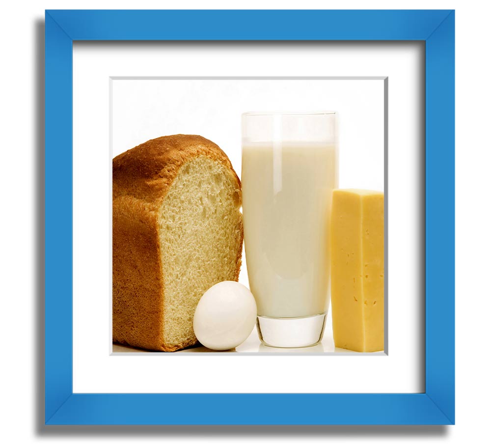 All Dairy Square Framed Print showcasing dairy-themed artwork in a stylish frame, available in various colors.