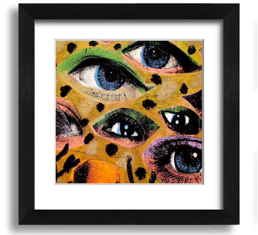 All Eyes On You Square Framed Print in various frame colors, showcasing its handmade quality and modern design.