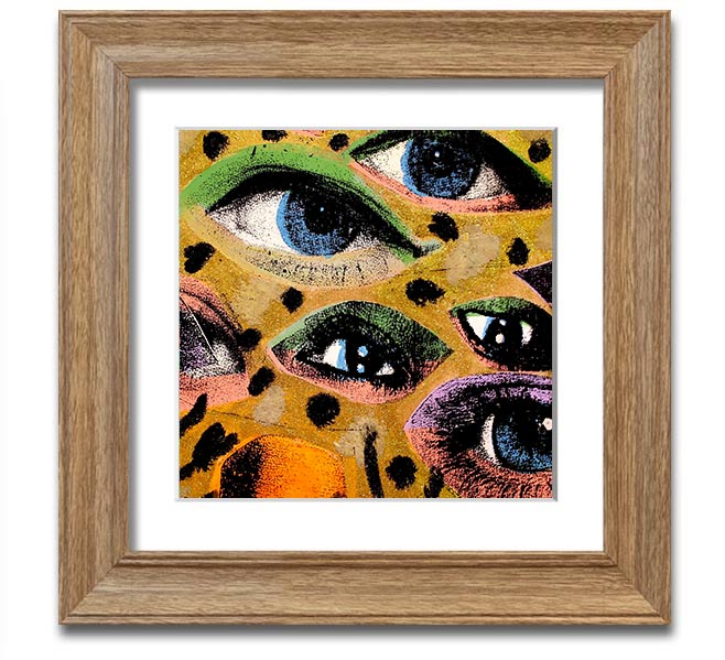 All Eyes On You Square Framed Print in various frame colors, showcasing its handmade quality and modern design.