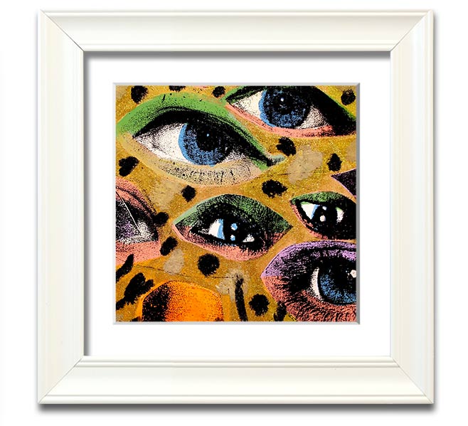 All Eyes On You Square Framed Print in various frame colors, showcasing its handmade quality and modern design.