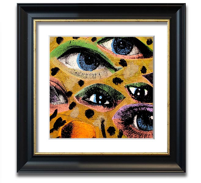 All Eyes On You Square Framed Print in various frame colors, showcasing its handmade quality and modern design.