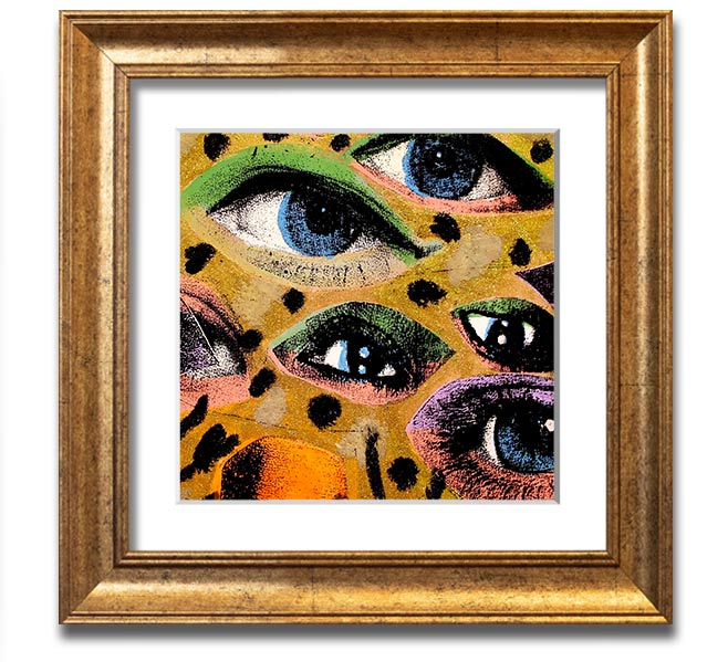 All Eyes On You Square Framed Print in various frame colors, showcasing its handmade quality and modern design.