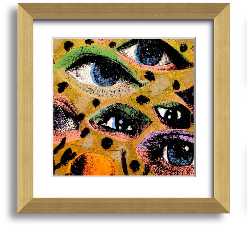 All Eyes On You Square Framed Print in various frame colors, showcasing its handmade quality and modern design.