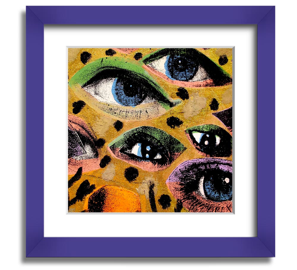 All Eyes On You Square Framed Print in various frame colors, showcasing its handmade quality and modern design.