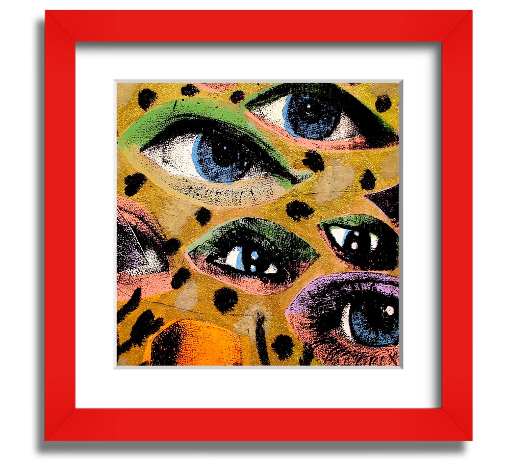 All Eyes On You Square Framed Print in various frame colors, showcasing its handmade quality and modern design.