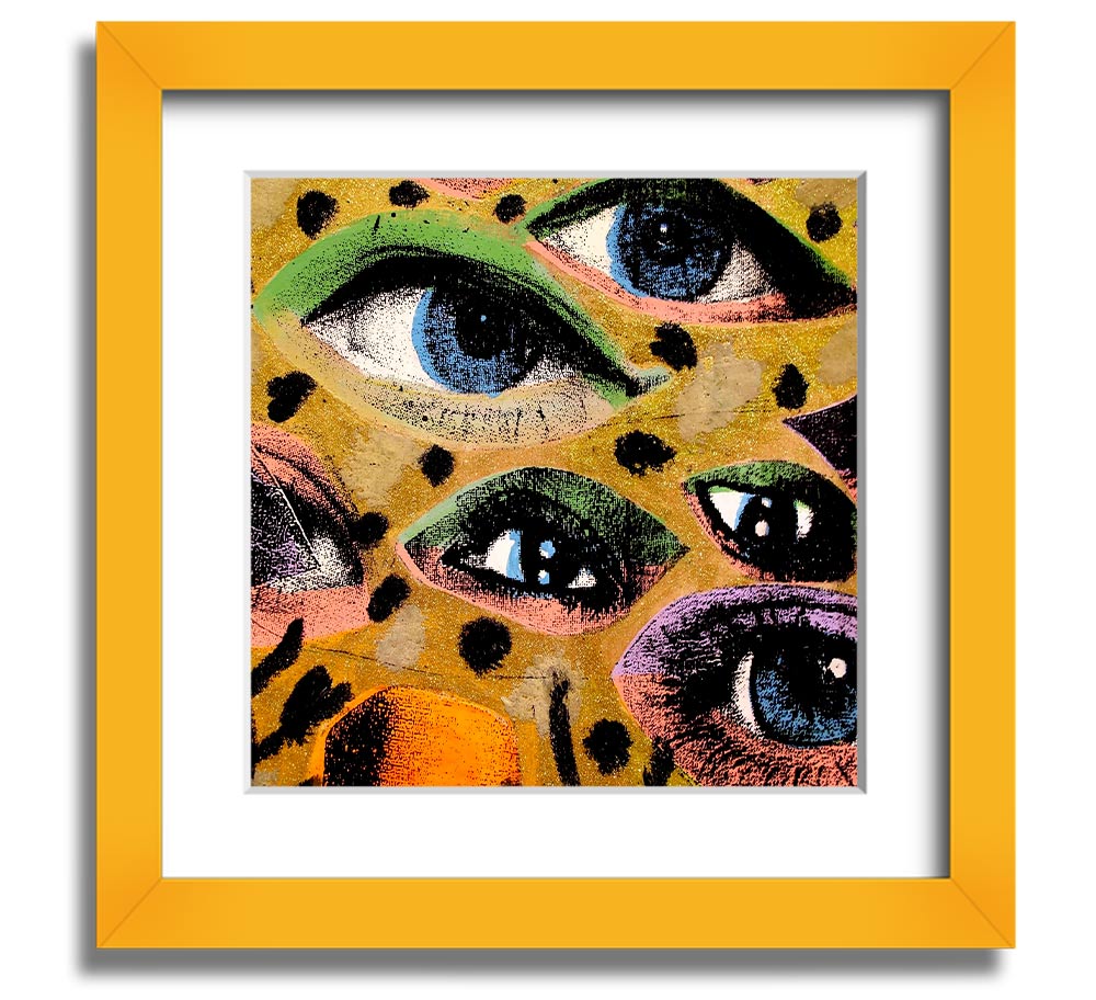 All Eyes On You Square Framed Print in various frame colors, showcasing its handmade quality and modern design.