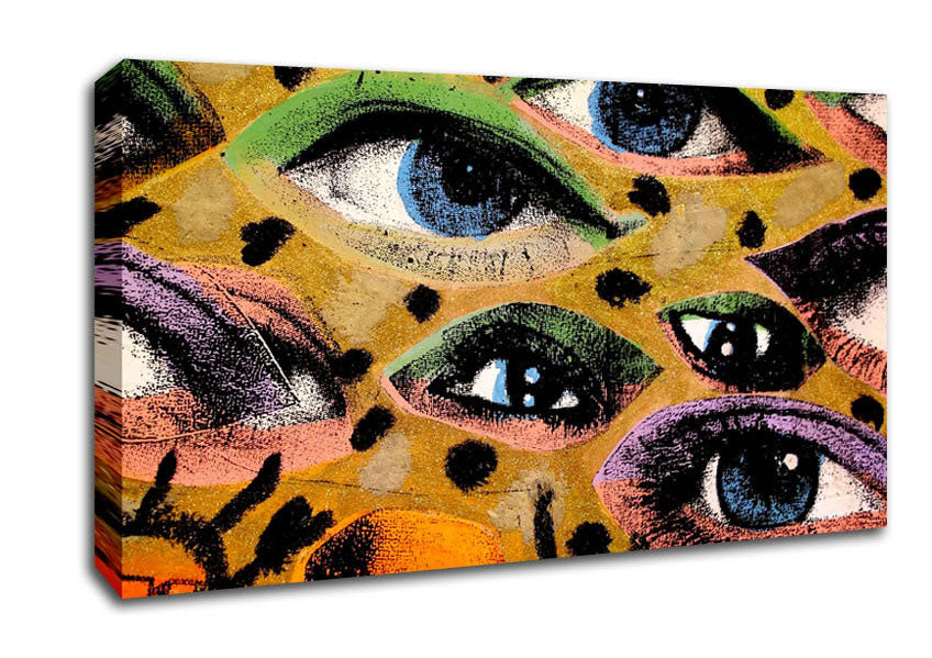 All Eyes On You canvas art piece mounted on a 44mm box frame, showcasing vibrant colors and intricate details.