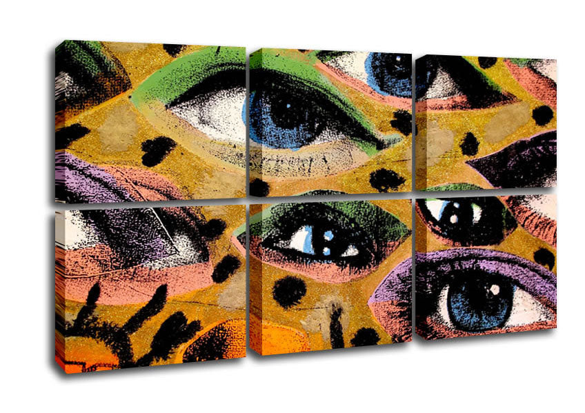 All Eyes On You canvas art mounted on a 44mm box frame, showcasing vibrant colors and a modern design.