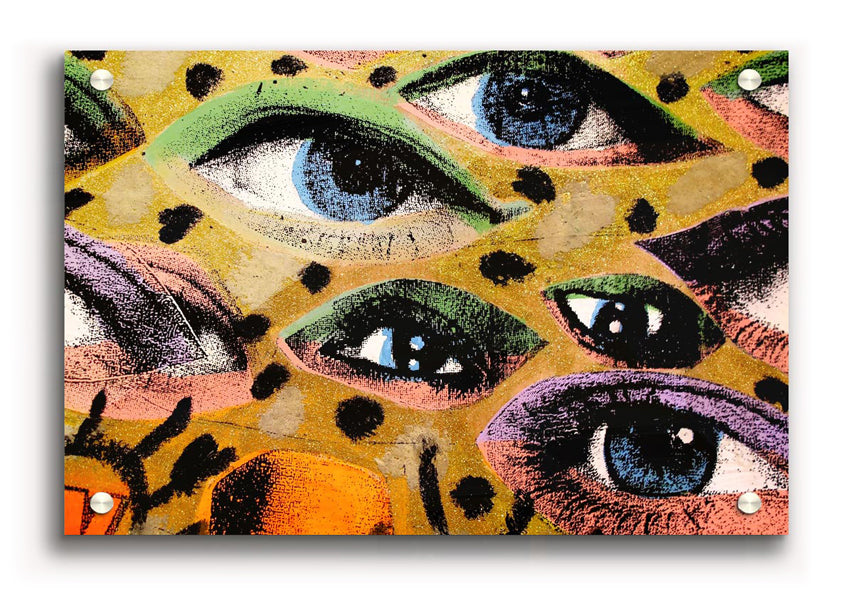 All Eyes On You acrylic print on 5mm thick acrylic glass, showcasing vibrant colors and ready to hang.